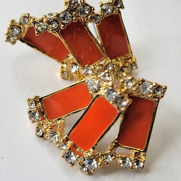 Orange Rectangle Small Earrings Mini Earrings - Picture 3 of 8